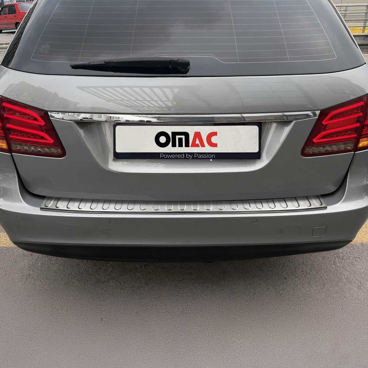 Mercedes-Benz E-Class Rear Bumper Sill Cover - Omac - Stainless Steel - Gloss Silver - '10-'13 Mercedes-Benz E-Class Rear Bumper Sill Cover - Omac - Stainless Steel - Gloss Silver - '10-'13